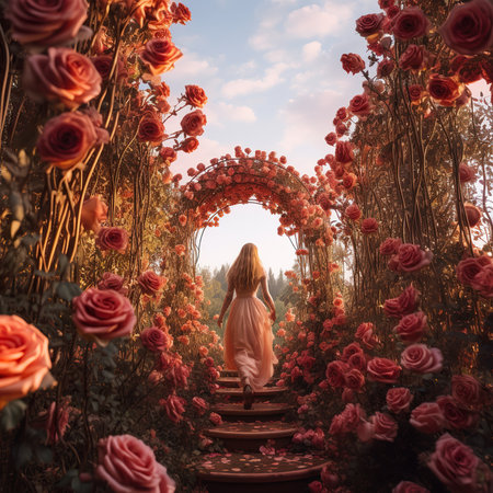 Woman in the rose garden. Beauty, fashion. 3d renderingの素材