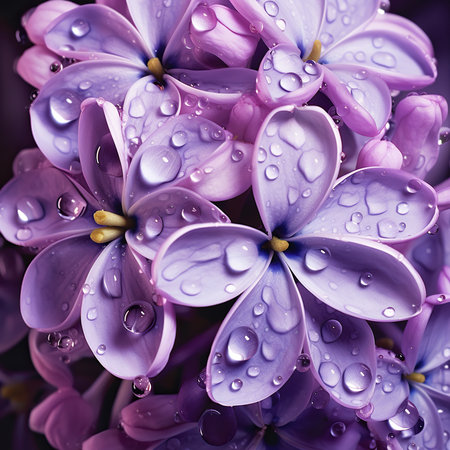 Beautiful lilac flowers with dew drops close-up.の素材