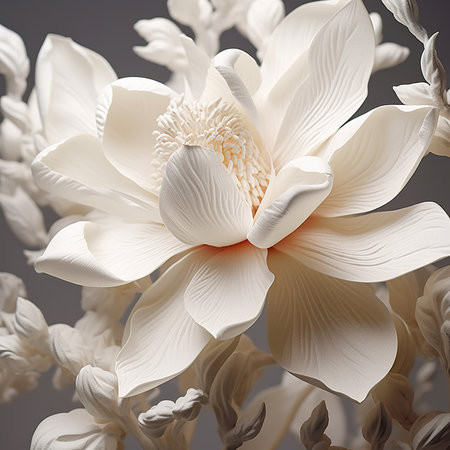 Beautiful white magnolia flower on gray background. Close up.の素材