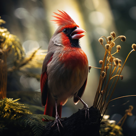 Male Northern Cardinal (cardinalis cardinalis) perched on a branchの素材