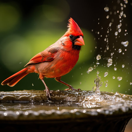 Male Northern Cardinal (cardinalis cardinalis) at a water fountainの素材