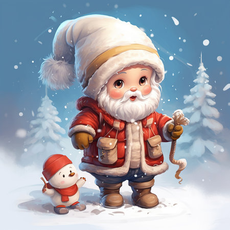 santa claus with snowman and snowman. illustration.の素材