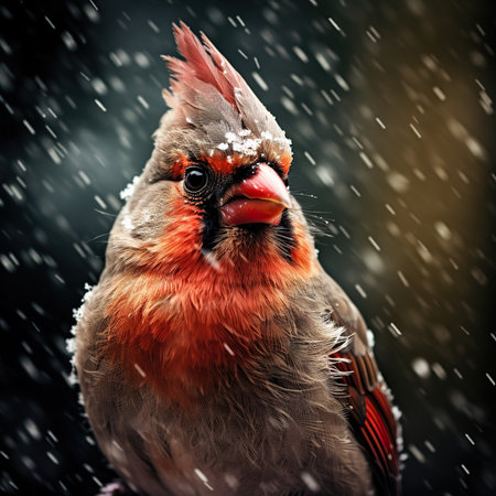 Northern Cardinal (cardinalis cardinalis) in the rain.の素材
