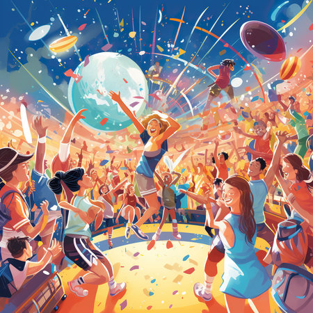 Crowd of happy people dancing at music festival. Vector illustration.の素材