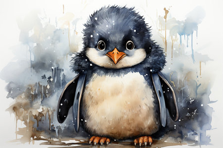 Cute penguin on a white background. Watercolor painting.の素材