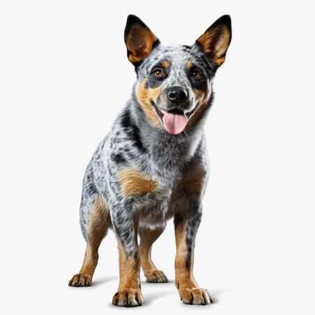 Cute Mixed Breed Dog Standing and Looking at the Camera Isolated on White Backgroundの素材