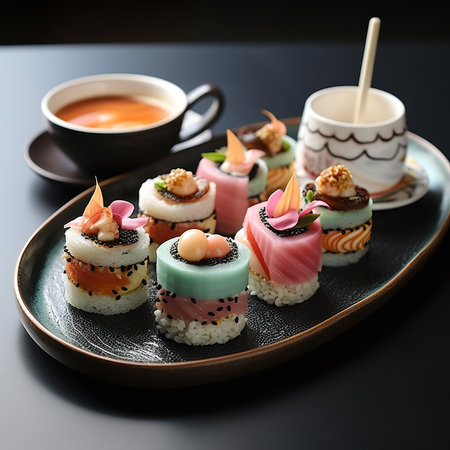 sushi set on the black background, japanese food styleの素材