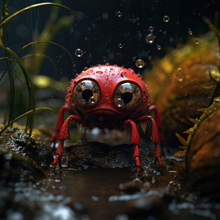 3D rendering of a little red crab in the rainforest.の素材