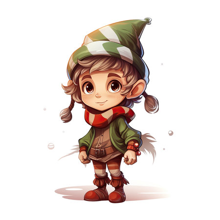 Cute little girl in a green hat and boots. Vector illustration.の素材