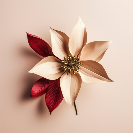 poinsettia flower on beige background, christmas decorationの素材