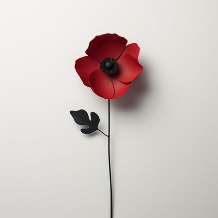 Red poppies on a white background. Minimalistic design.の素材