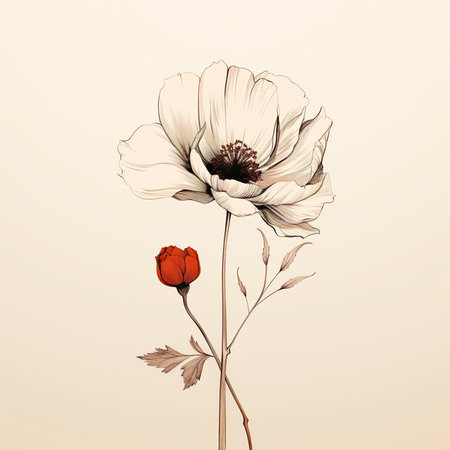 poppy flower in vintage style on a white background, vector illustrationの素材