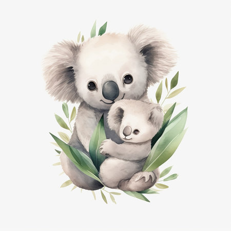 Cute koala mother and baby. Watercolor hand drawn illustrationの素材