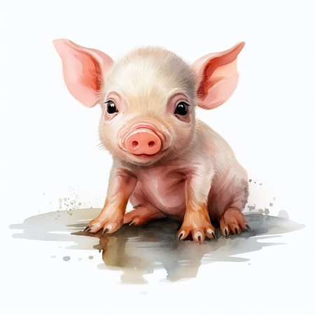 Pig isolated on white background. Watercolor painting. Vector illustration.の素材