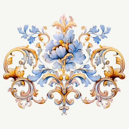 Vintage baroque ornament in Victorian style. Ornate element for design. Watercolor illustration.の素材