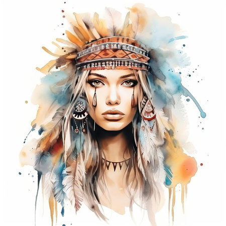 Portrait of a beautiful young woman with ethnic make-up. Boho style.の素材