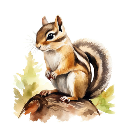 Squirrel. Hand drawn watercolor illustration, isolated on white backgroundの素材