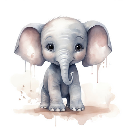 cartoon scene with cute elephant on white background - illustration for childrenの素材