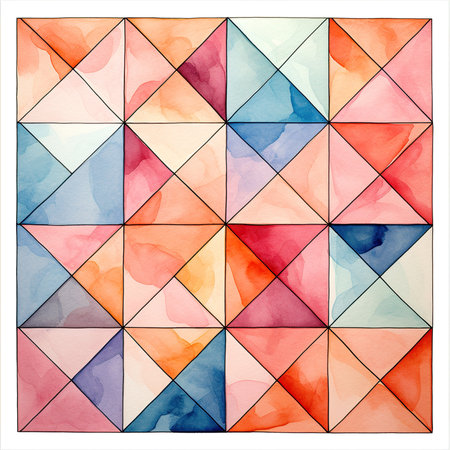 Watercolor abstract geometric background. Watercolor triangles. Hand drawn illustration.の素材
