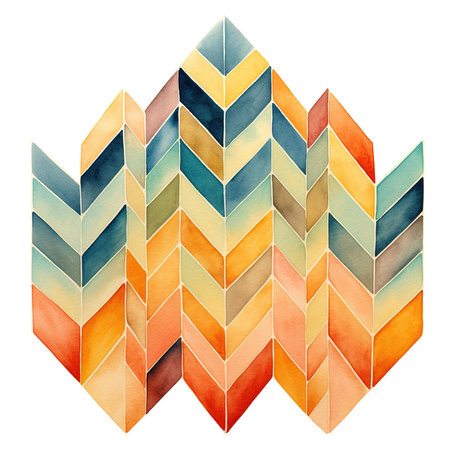 Watercolor geometric pattern. Geometrical watercolor background. Hand painted illustration.の素材