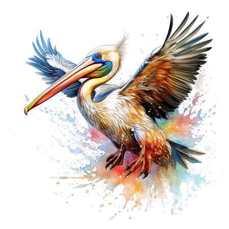 Pelican watercolor painting on white background, vector illustration.の素材