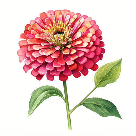 Zinnia flower isolated on white background. Watercolor illustration.の素材