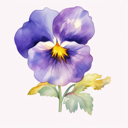 Watercolor pansy flower on white background. Hand painted illustration.の素材