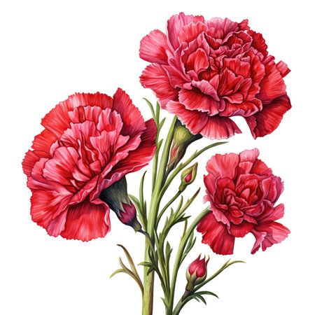Carnation flowers isolated on white background. Watercolor illustration.の素材