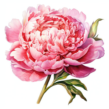Pink peony flower isolated on white background. Watercolor illustration.の素材