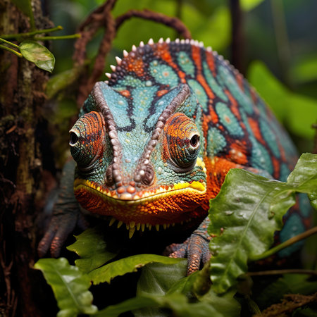 Close up of a veiled chameleon, Furcifer pardalisの素材