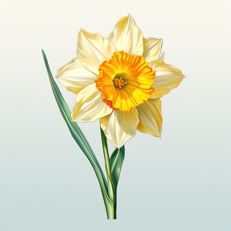 Yellow daffodil on a white background. Vector illustration.の素材