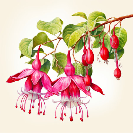 Fuchsia flowers. Vector illustration of a fuchsia.の素材