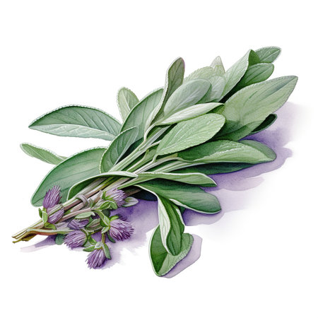 Bunch of fresh basil leaves isolated on white background. Watercolor illustrationの素材