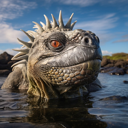 Marine iguana in the water. Close-up portrait.の素材