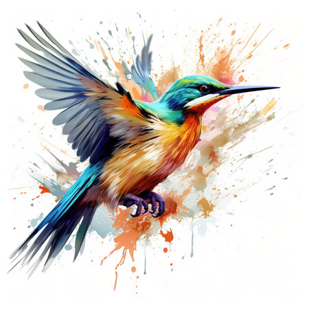 Beautiful colorful bird on watercolor splashes background. Vector illustration.の素材