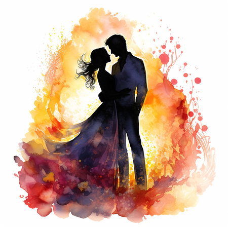 Wedding couple in love. Watercolor painting. Vector illustration.の素材