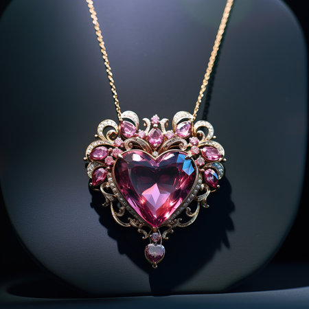 jewelry pendant with precious stones in the shape of a heartの素材