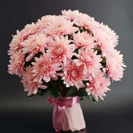 Beautiful bouquet of pink chrysanthemums on a dark backgroundの素材