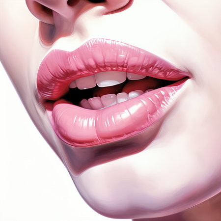 Beautiful female lips with red lipstick close-up. 3D renderingの素材