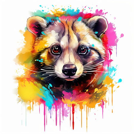 Portrait of a raccoon with colorful splashes. Vector illustration.の素材