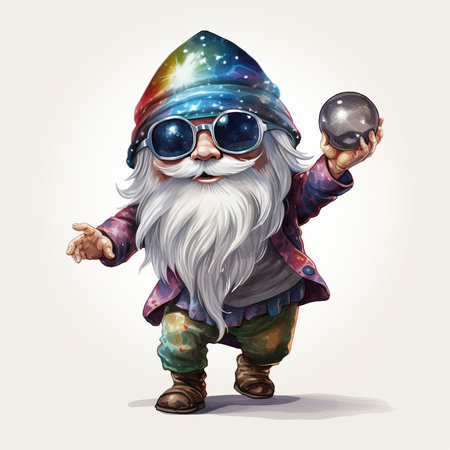 Funny cartoon santa claus with magic ball. Vector illustration.の素材