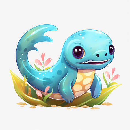 Cute cartoon blue turtle. Vector illustration isolated on white background.の素材
