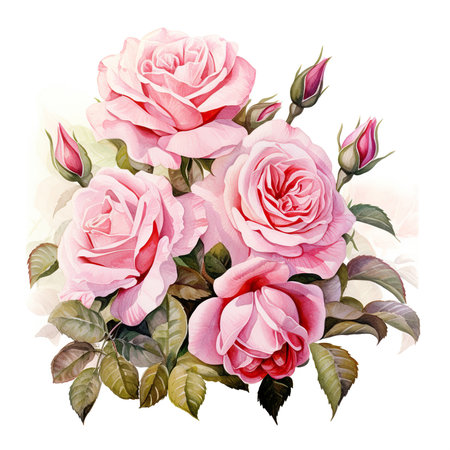 Beautiful bouquet of pink roses on a white background. Vector illustration.の素材