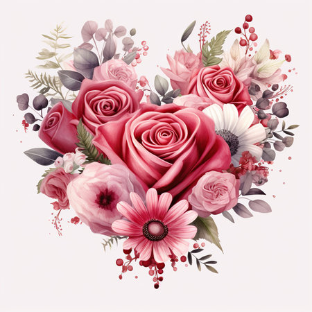 Bouquet of flowers in the shape of a heart. Vector illustration.の素材