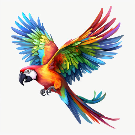 Colorful macaw parrot on white background. Vector illustration.の素材