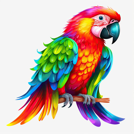 Colorful macaw parrot on white background. Vector illustration.の素材