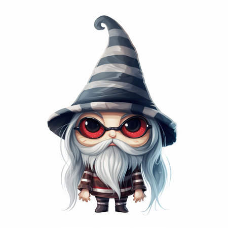 Halloween gnome with glasses and a hat isolated on white backgroundの素材