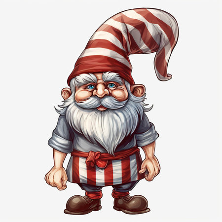Funny cartoon gnome with striped cap. Vector illustration for your designの素材