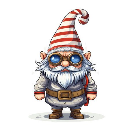 Funny cartoon gnome with glasses and cap. Vector illustration.の素材