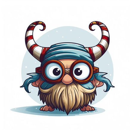 Funny cartoon gnome with beard and glasses. Vector illustration.の素材